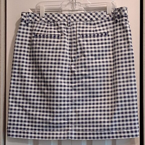 Talbots Denim A-Line Fancy Gingham Blue & White Skirt Women's Size 16/18 - Picture 9 of 14